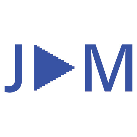 Logo for Junction Arts and Media (JAM) Bold purple letters spelling JAM with the 'A' replaced by a triangular 'play' icon.